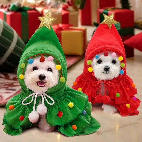 Merry Christmas Pet Clothes Dog Cloak Pet Cape And Shawl Puppy Santa Tree Costume